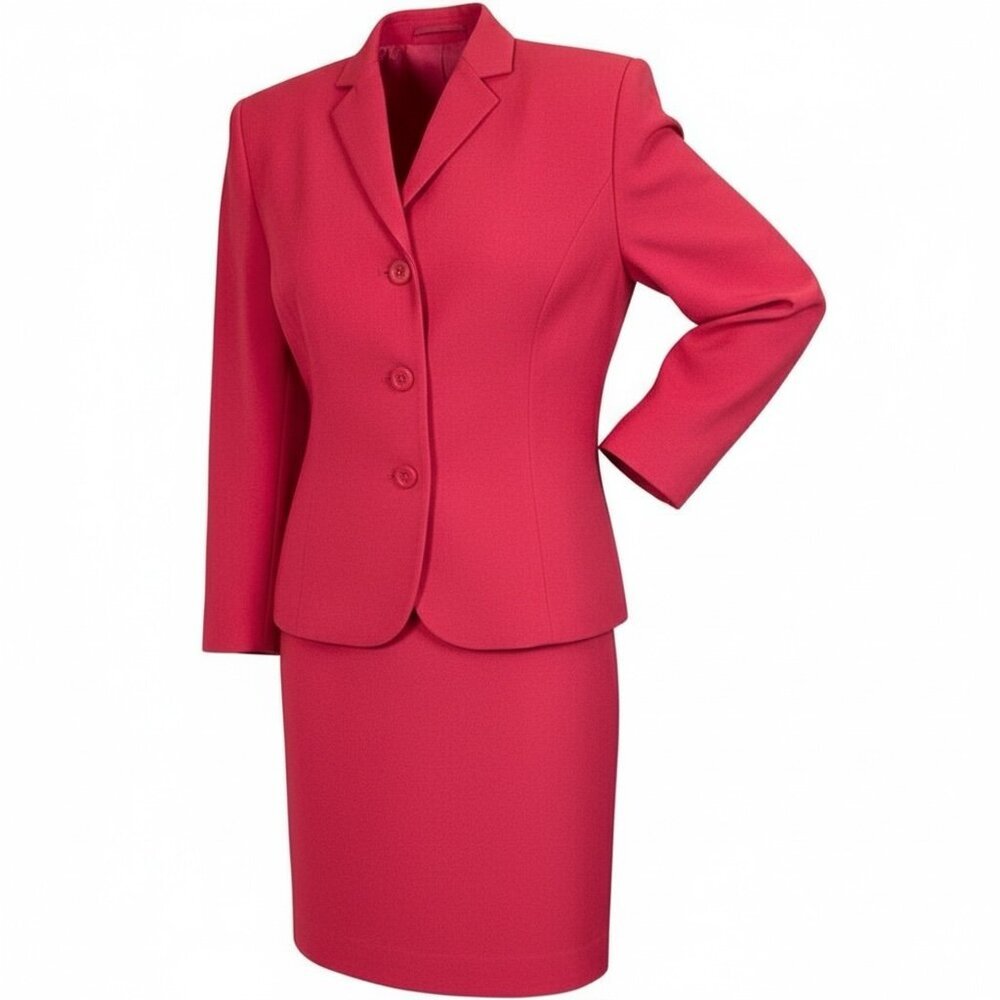 Le Suit 2-Piece Blazer Jacket & Skirt Set Sz 14P Red #321H